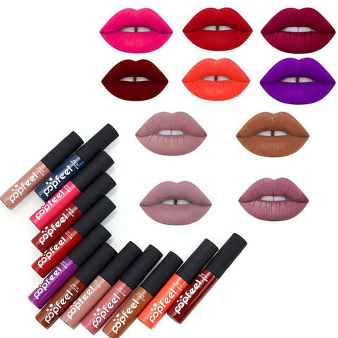 Long Lasting  12 colors attractive  Liquid  Lipstick Matte waterproof Lip Gloss Set