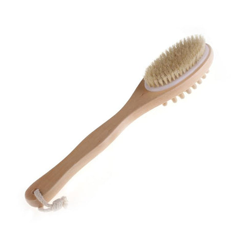 35cm 2-in-1 Sided Natural Bristles Scrubber Long Handle Wooden Spa Shower Brush Bath Body Massage Brushes
