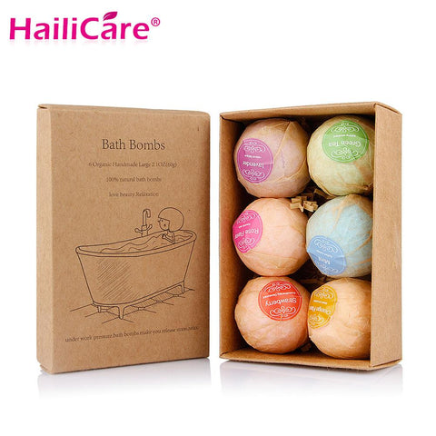 6 pcs Organic Bath Bombs Bubble Bath Salts Ball Essential Oil Handmade SPA Stress Relief Exfoliating Mint Lavender Rose Flavor