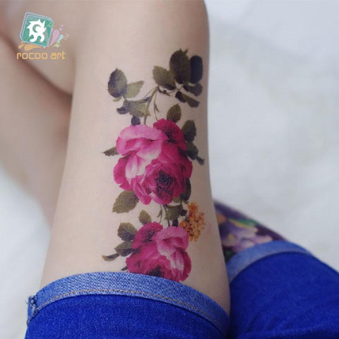 Rocooart QC683 Long HD women makeup tatuajes tattoo sleeves Body Art Rose Peony flower Temporary Flash Tatoos Sticker tatuagem