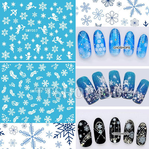 HOT! 12 Sheets IN 1 Mixed Style Snowflakes Christmas 3D Nail Art Sticker Tips Decals Manicure DIY X'mas Sticker SMY049-060