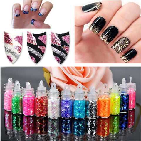 Beautiful Shining Nail Art Glitter powder 12 colors bottles/set  for women